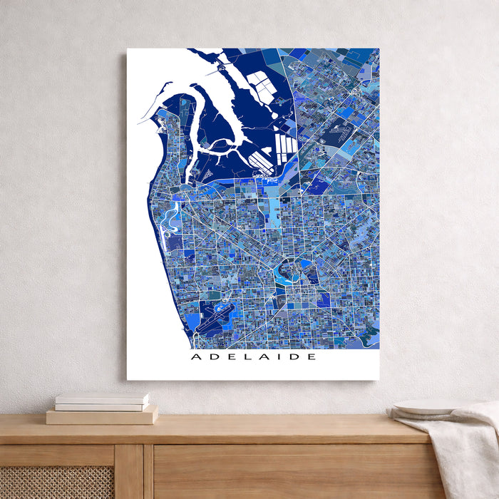 Map of Adelaide on a wall above a wooden surface