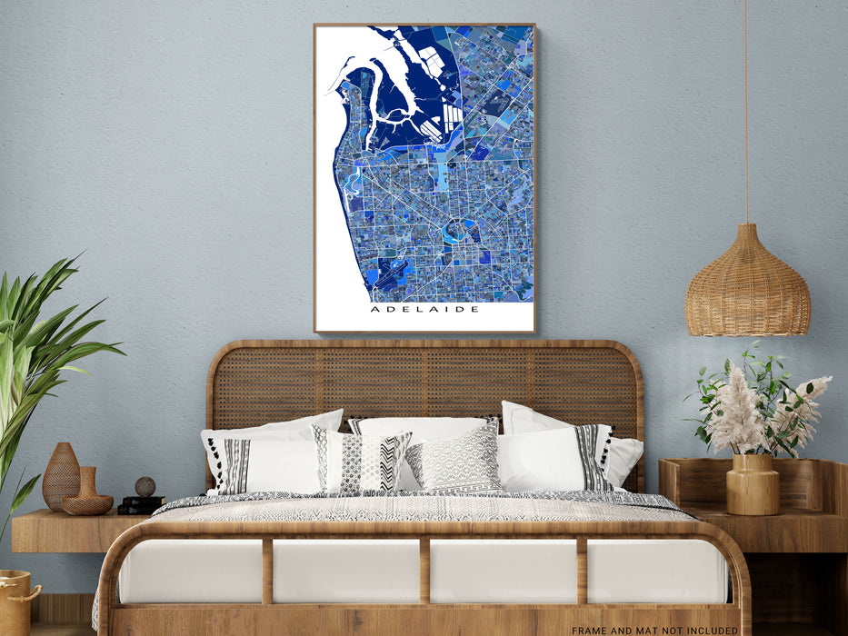 Adelaide, Australia map art print in blue shapes from Maps As Art.