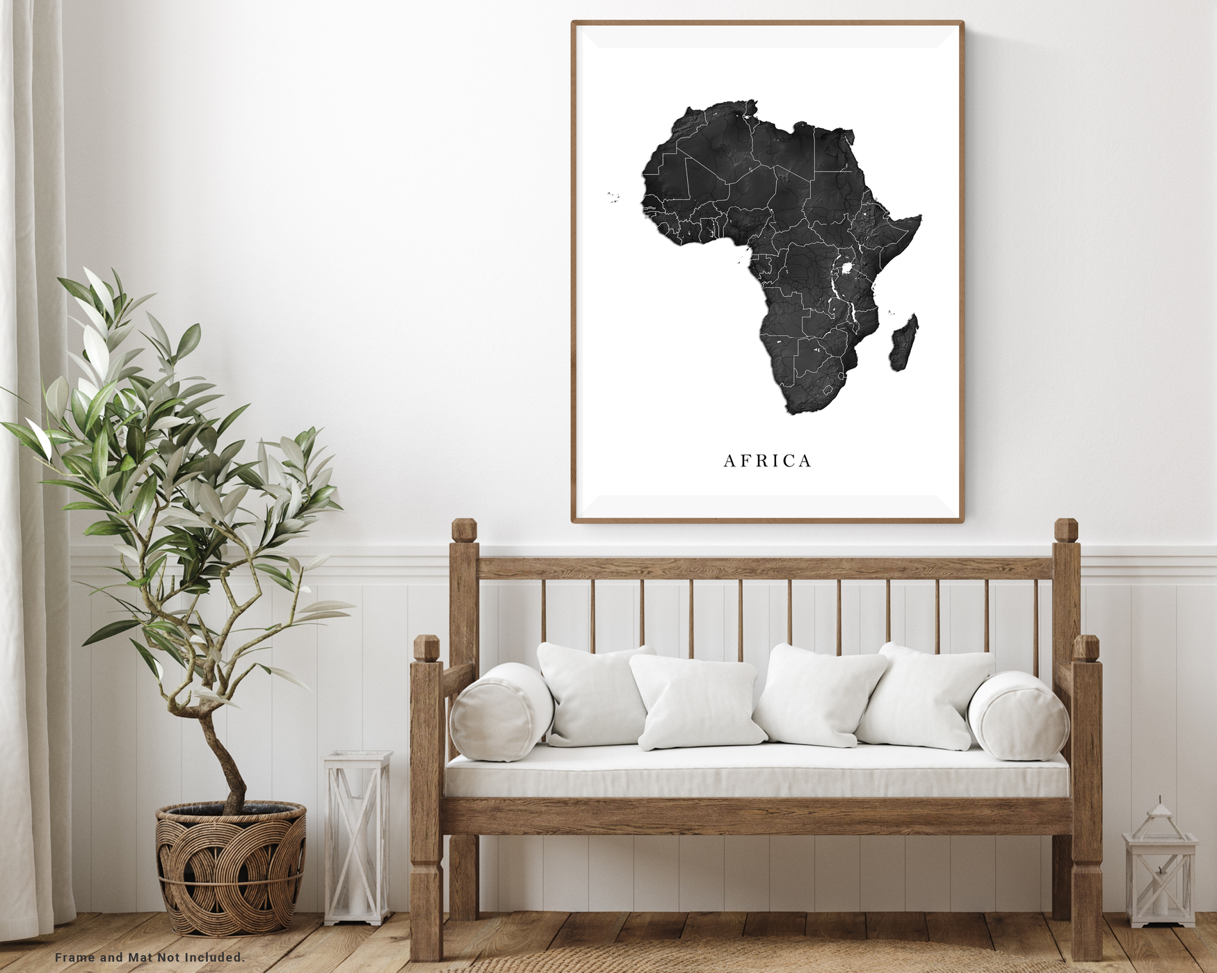 Africa Map Print Poster, Black and White Topographic Continent Wall Ar ...