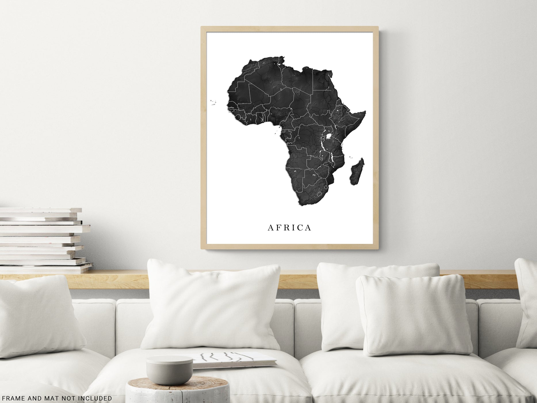 Africa Map Print Poster, Black and White Topographic Continent Wall Ar ...