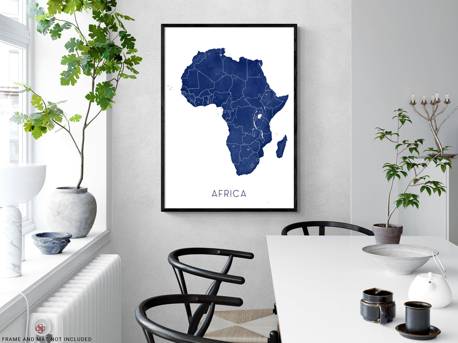 Africa map print with 3D topographic landscape features by Maps As Art.
