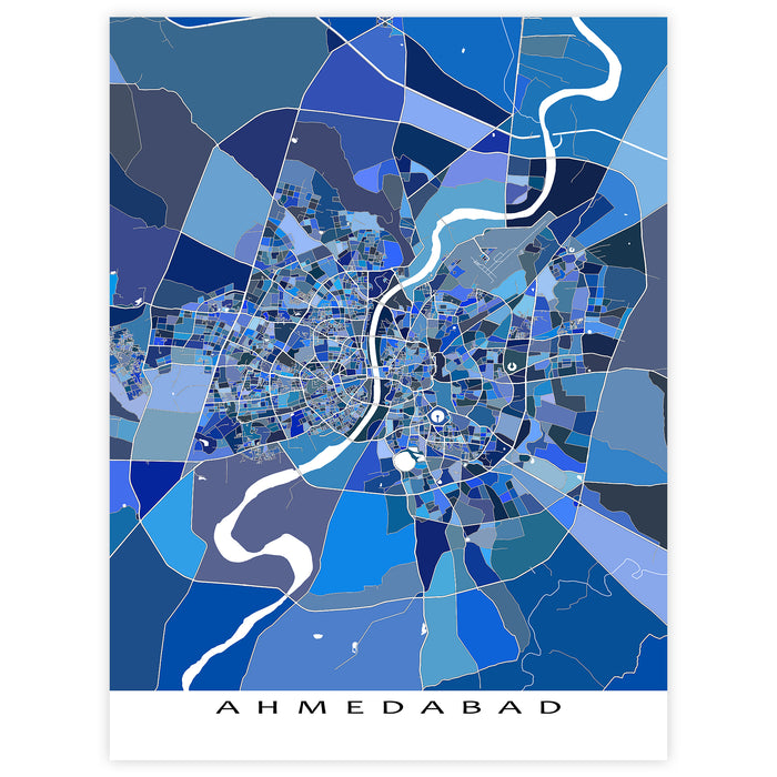 Map of Ahmedabad in blue color scheme