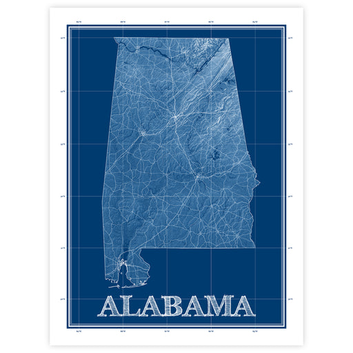 Map of Alabama on a blue background with 'Alabama' text below.