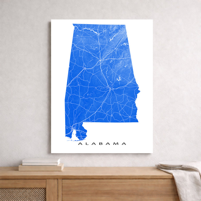 Alabama Map Print: Topographic AL State Art Poster, Birmingham Mobile