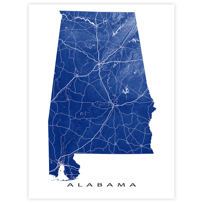 Alabama Map Print: Topographic AL State Art Poster, Birmingham Mobile