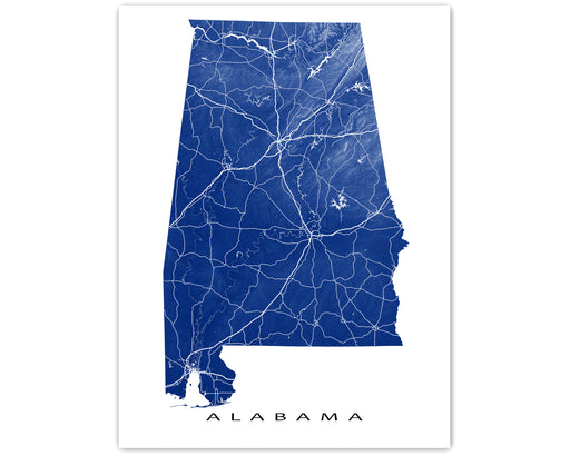 Alabama state map print with a 3D topographic design by Maps As Art.