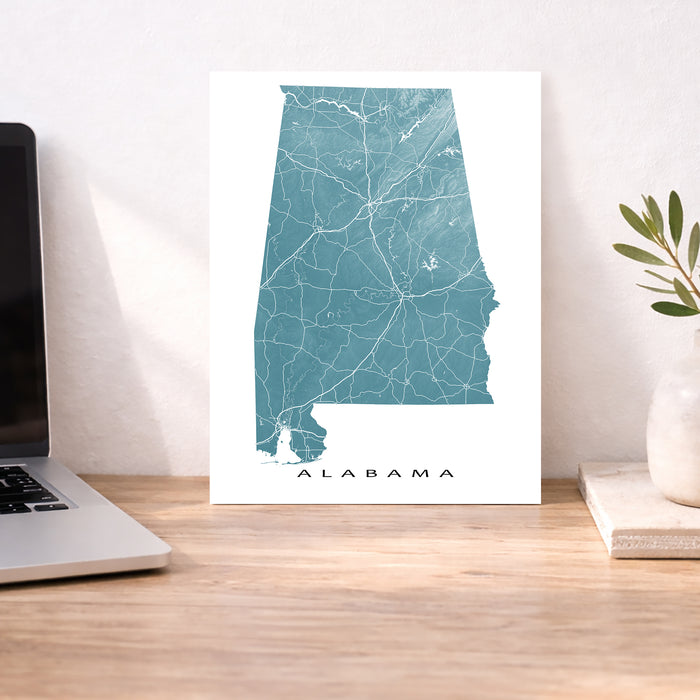 Alabama Map Print: Topographic AL State Art Poster, Birmingham Mobile