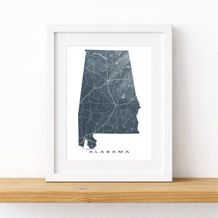 Alabama Map Print: Topographic AL State Art Poster, Birmingham Mobile