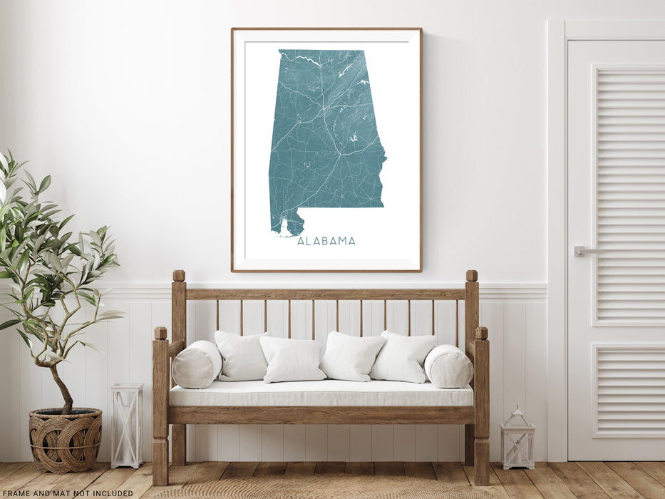Alabama state map print with a topographic design by Maps As Art
