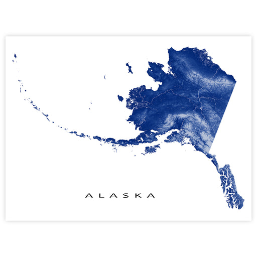 Map of Alaska in blue on a white background