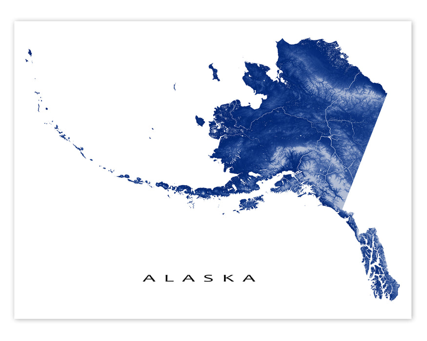 Alaska state map with natural landscape from Maps As Art.