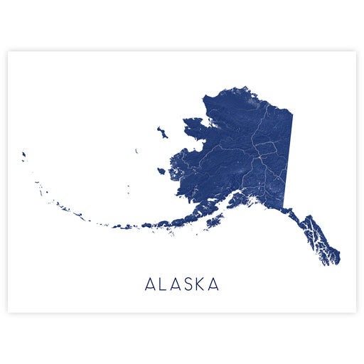 Map of Alaska in blue on a white background