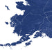 Topographic map of a coastal region with blue color scheme
