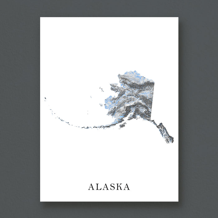 Map of Alaska with watercolor texture on a white background