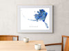 Alaska state map art print in blue shapes from Maps As Art.
