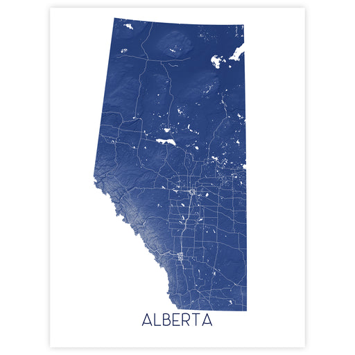 Map of Alberta in blue on a white background