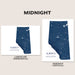 Two Alberta province map art prints shown on a beige background, labeled Midnight. One print is landscape (horizontal) and the other is portrait (vertical), both featuring a dark navy map with white road details on white cardstock.
