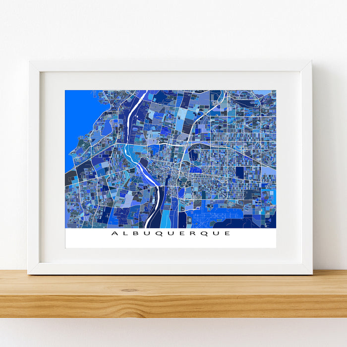 Framed map of Albuquerque on a white wall