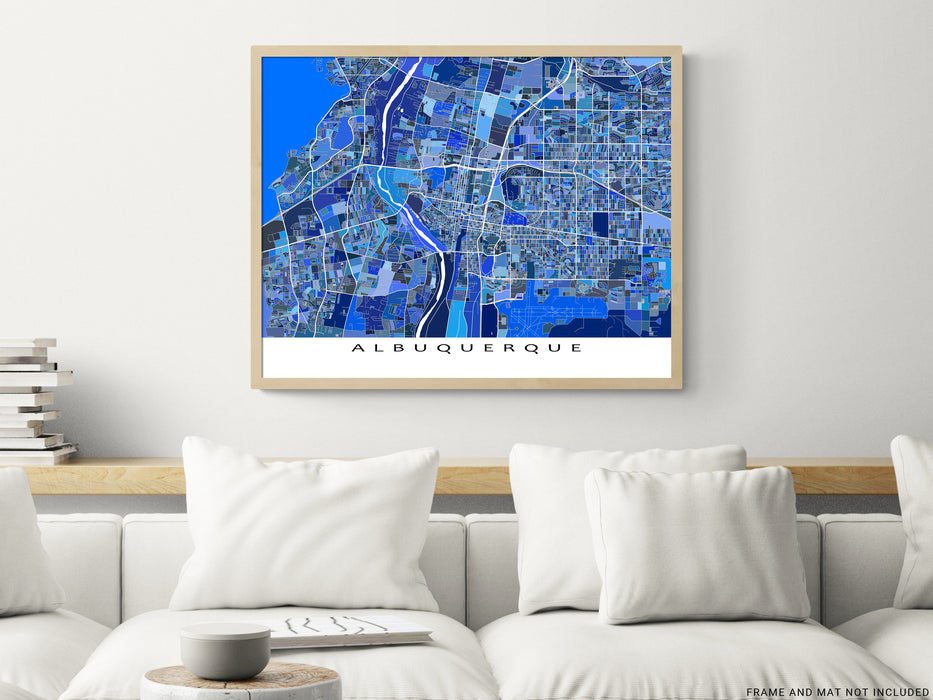 Albuquerque map art print in blue shapes from Maps As Art.