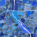 Colorful map of a city with various shades of blue
