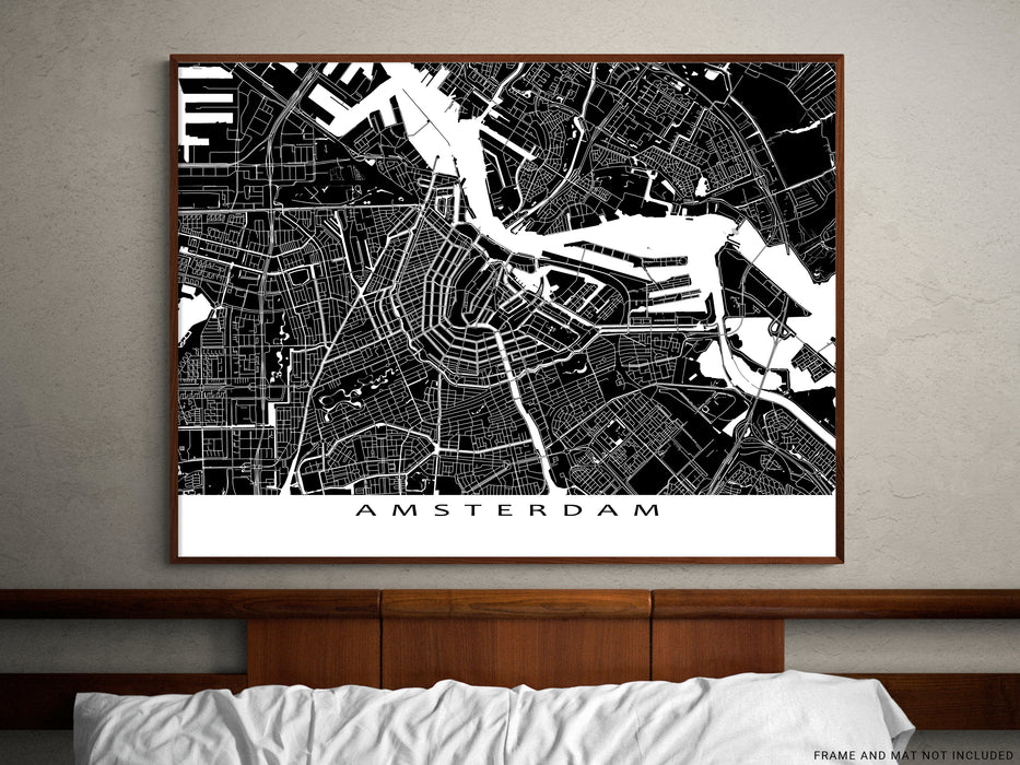 Amsterdam city map print with main streets and roads by Maps As Art.