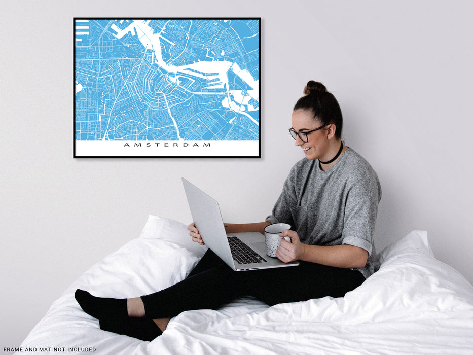 Amsterdam city map print with main streets and roads by Maps As Art.