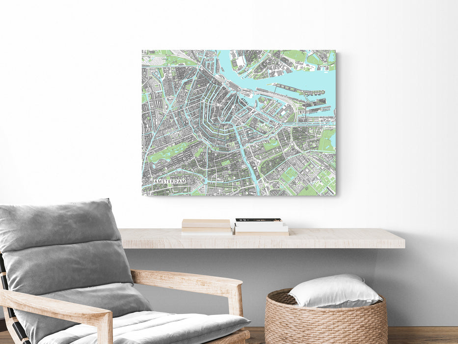 Amsterdam, Netherlands map art print with city streets and buildings from Maps As Art.
