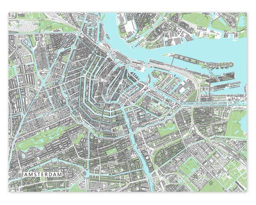 Amsterdam, Netherlands map art print with city streets and buildings from Maps As Art.