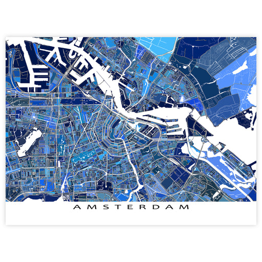 Map of Amsterdam in blue and white