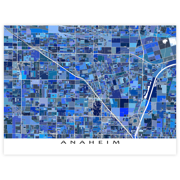 Map of Anaheim in blue mosaic style
