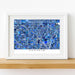 Framed map of Anaheim with a blue mosaic design on a white background