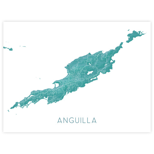 Map of Anguilla in teal color on a white background