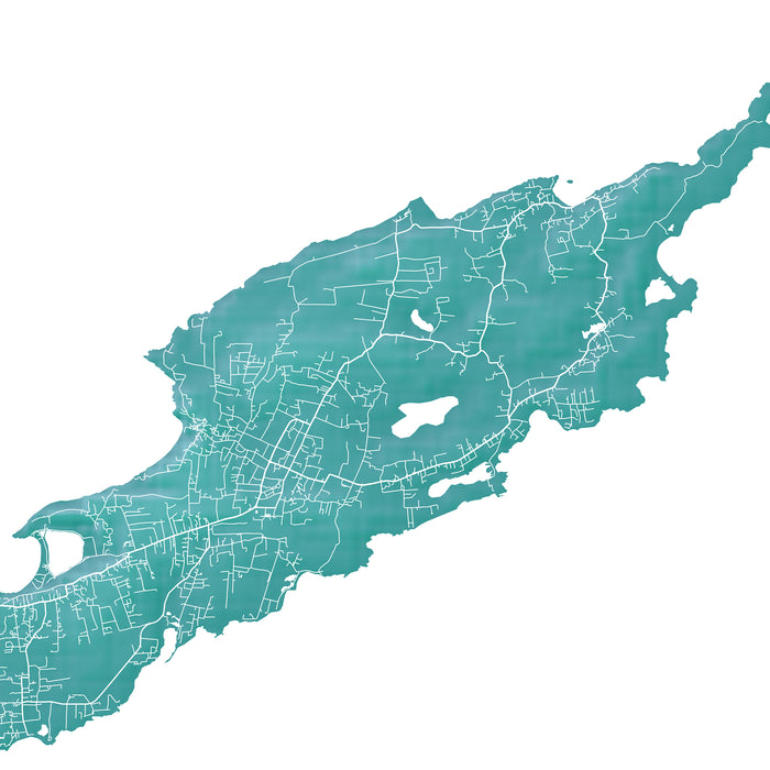 Map of a region with teal color on a white background