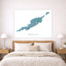 Map of Anguilla on a wall above a bed in a bedroom