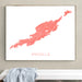 Framed map of Anguilla with a coral color scheme on a wall.