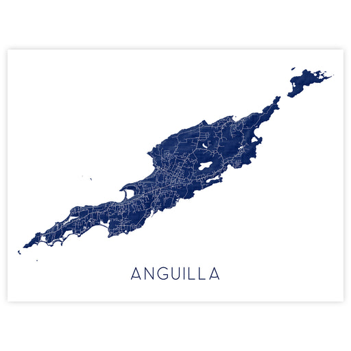 Map of Anguilla in a dark blue color on a white background
