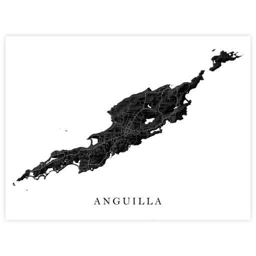 Map of Anguilla in black and white on a white background