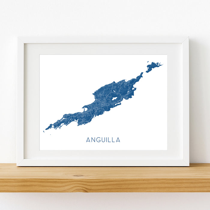 Framed map of Anguilla on a white background