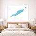 Map of Anguilla on a wall above a bed in a bedroom setting