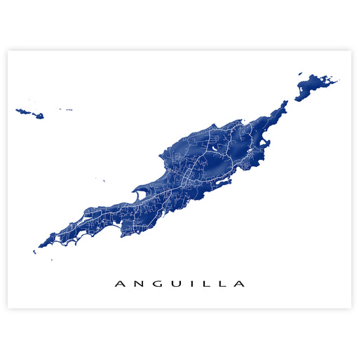 Map of Anguilla in blue on a white background