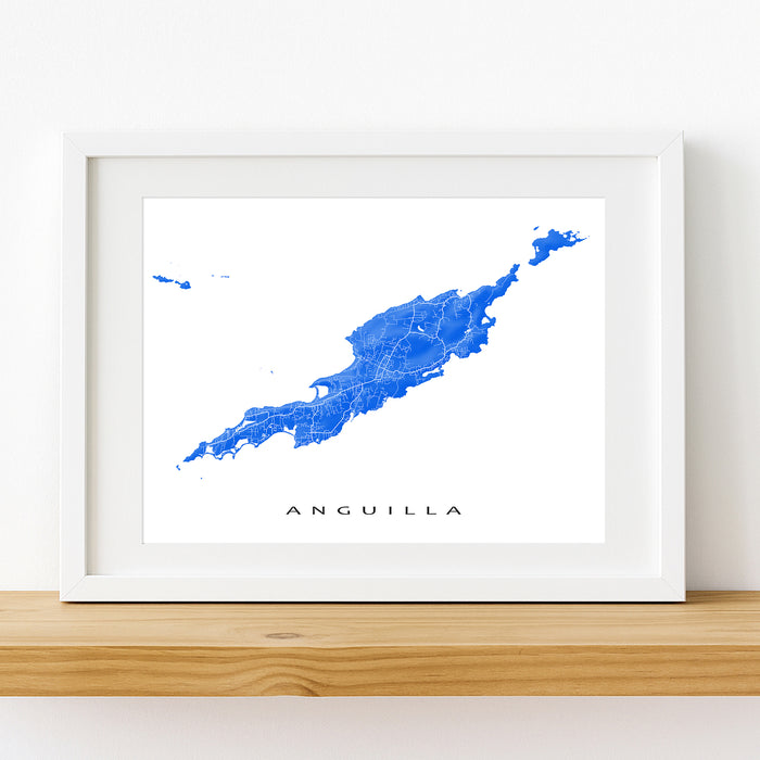 Framed map of Anguilla on a white wall