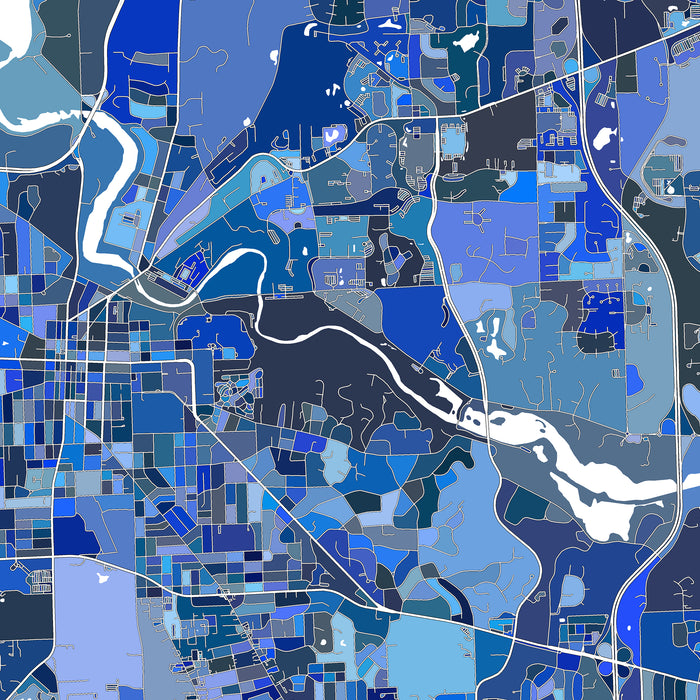 Map of a city with blue color coding