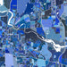 Map of a city with blue color coding