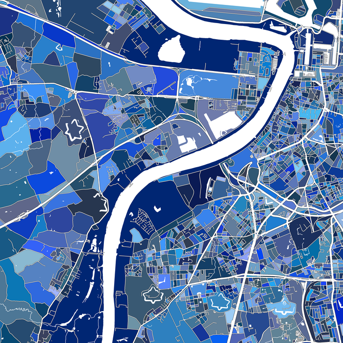 Map of a city with blue color mosaic design