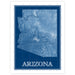 Topographic map of Arizona with 'Arizona' text on a blue background