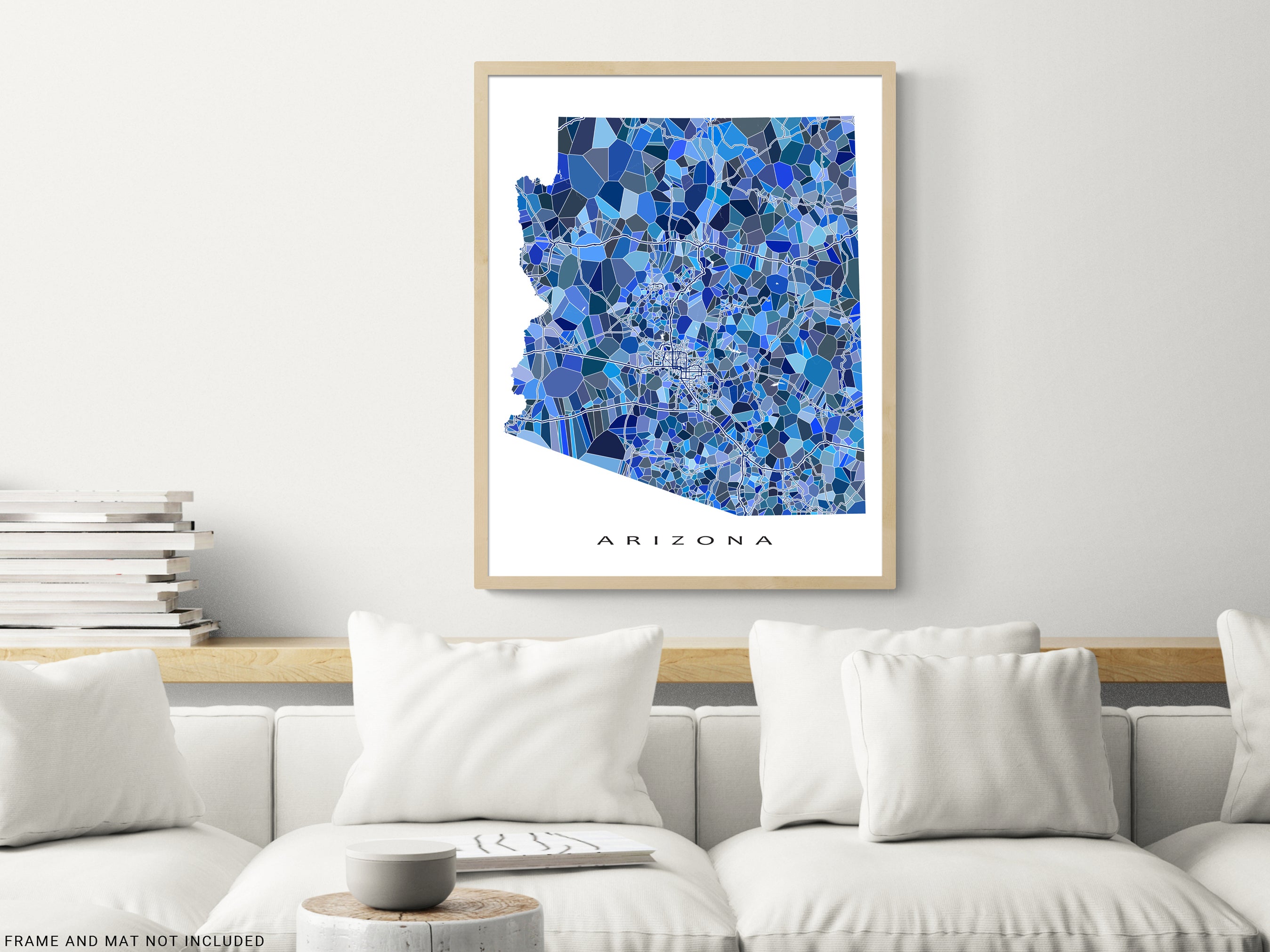Arizona State Map Print Poster, Blue Geometric Design AZ Road Maps, Ph ...