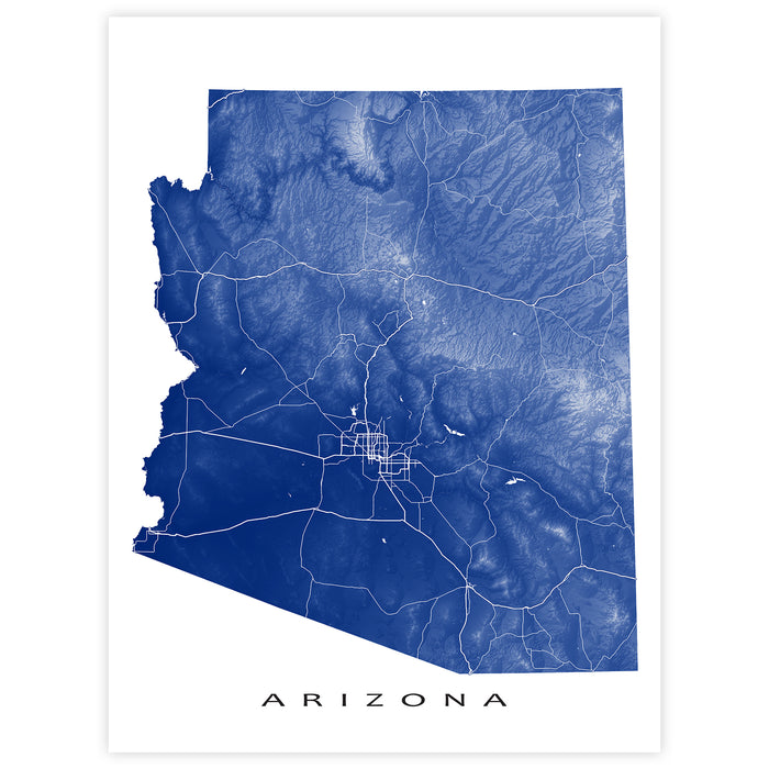 Map of Arizona in blue on a white background