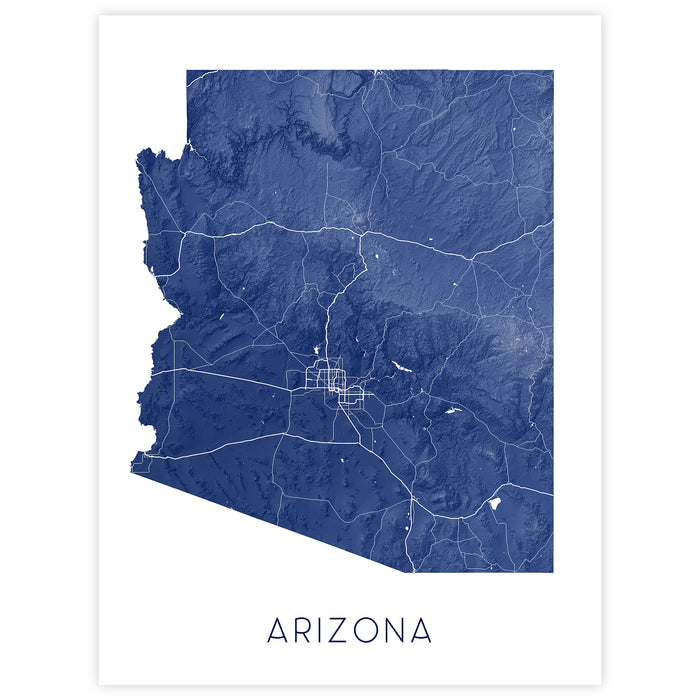 Map of Arizona in blue on a white background