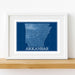 Framed map of Arkansas on a white wall