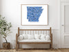 Arkansas state map art print in blue shapes designed by Maps As Art.